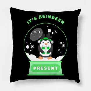 It Is Reindeer Present Penguin (Green) Pillow