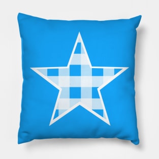 Bright Blue and White Buffalo Plaid Star Pillow