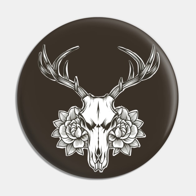 Oh deer! unisex Deer Skull with flowers Pin by ISFdraw