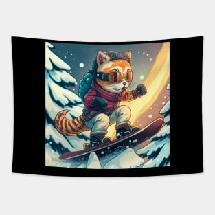 Cat on a Snowboard Tapestry