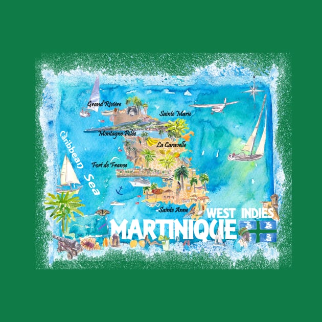 Martinique Illustrated Travel Map With Roads by artshop77