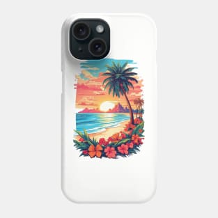 Vintage nature colorful clean beach island, Outdoor T-shirt. Phone Case