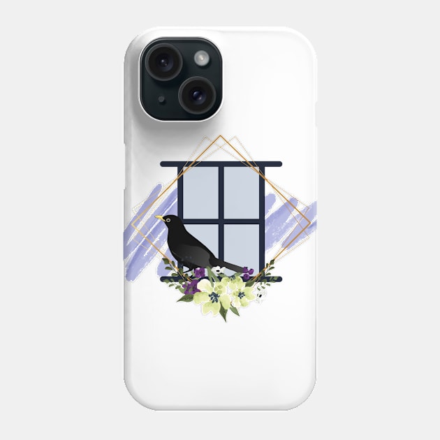 crow on window of flower Phone Case by Color by EM