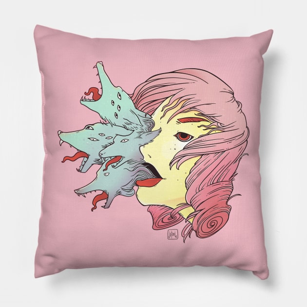 Smoke Cloud Wolves And Girl Pillow by cellsdividing