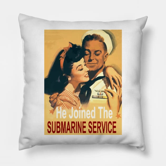 US Navy Submarine Service, Vintage Recruiting Poster Pillow by Naves