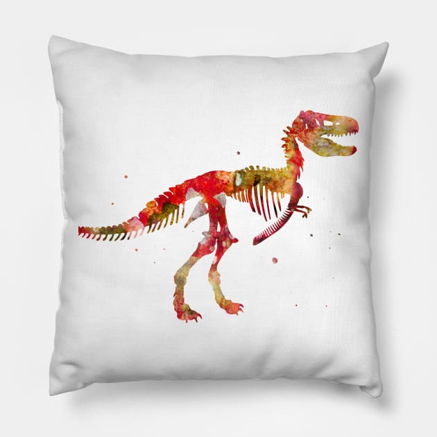 Dinosaur Skeleton Watercolor Painting 3 Pillow by Miao Miao Design