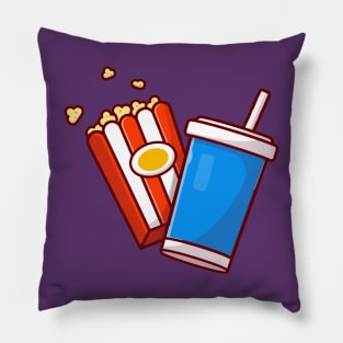 Popcorn And Soda Cartoon Vector Icon Illustration Pillow