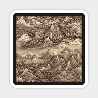 Mountains Painting Retro Magnet