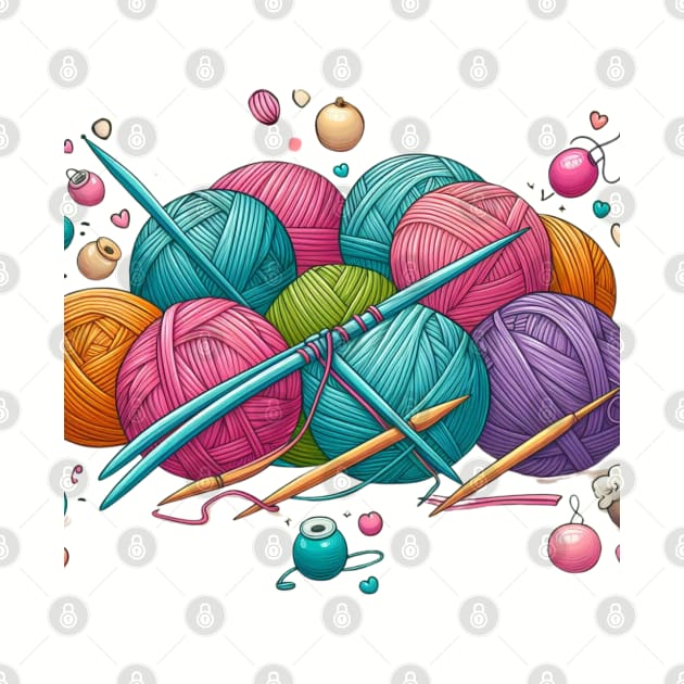 Crafter Knitting Needles and Balls of Yarn by MugMusewear