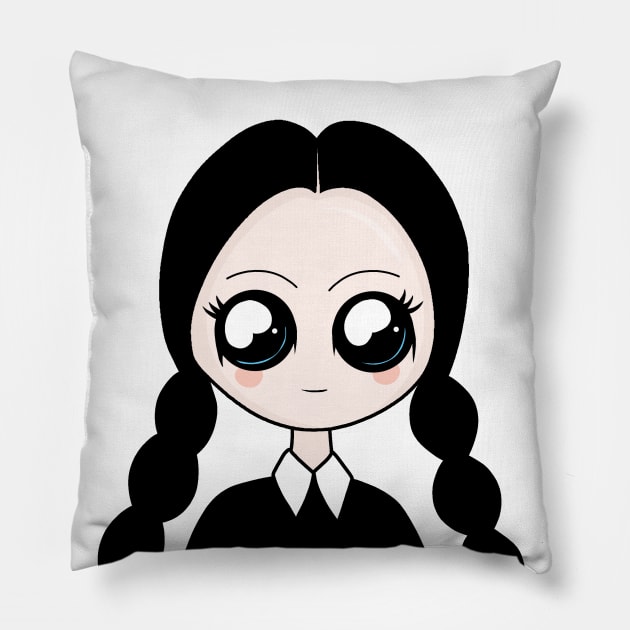 Kawaii Wednesday Addams Pillow by valentinahramov