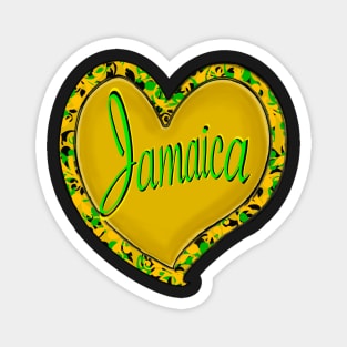 Jamaica in a heart - Jamaica in black green and gold flag colours colours inside a heart shape Magnet