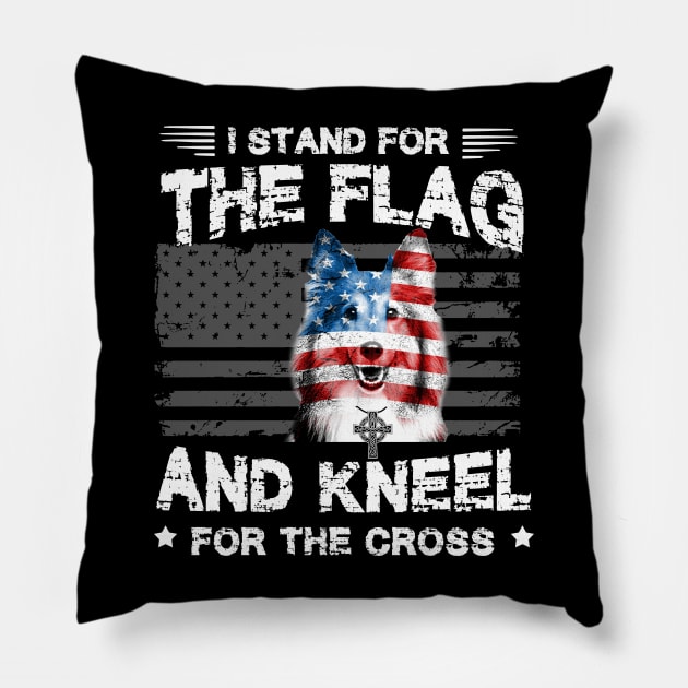 Sheltie Dog Stand For The Flag Kneel For Fallen Pillow by Antoniusvermeu