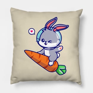 Cute Rabbit Astronaut Riding Carrot Rocket Cartoon Pillow