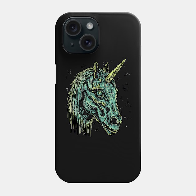 Vintage Zombie Unicorn Head Illustration - Macabre Fantasy Art Phone Case by Soulphur Media