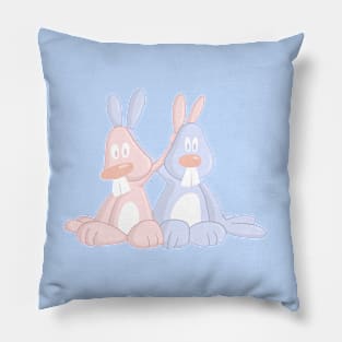 Victory Peace Rabbits Pink & Blue Pillow