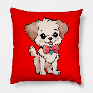 Cute Brown & Tan Puppy with Bow Tie Pillow