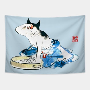 Utagawa Hiroshige Ukioy-e Humorous Japanese Cat Bathing II Tapestry