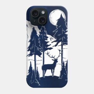 Stag in Moonlit Mountains Linocut Phone Case