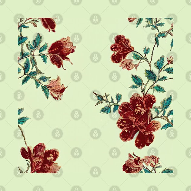 Victorian Blooming Flowers Cream, Red, and Green by Motif Mavens