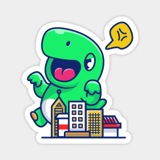 Angry Dinosaur Destroy City Cartoon Magnet