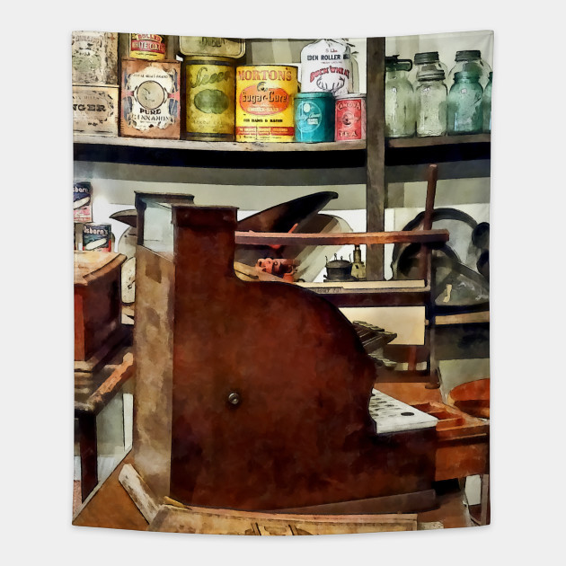 Wooden Cash Register In General Store Cash Register Tapestry