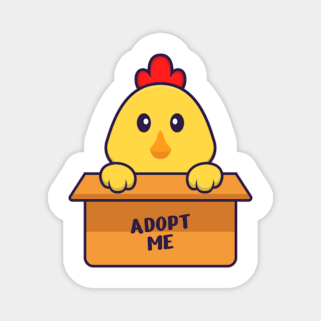 Cute chicken in box with a poster Adopt me. Magnet by kolega