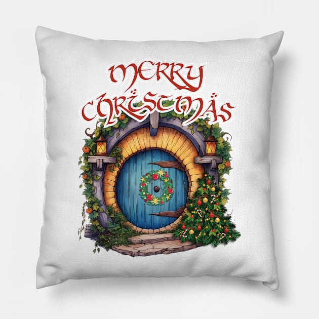 Whimsical Halfling Hole by Christmas - Fantasy Pillow by Fenay-Designs