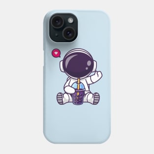 Cute Astronaut Drinking Boba Milk Tea Space Cartoon Phone Case