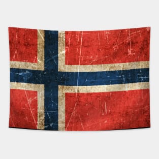 Vintage Aged and Scratched Norwegian Flag Tapestry