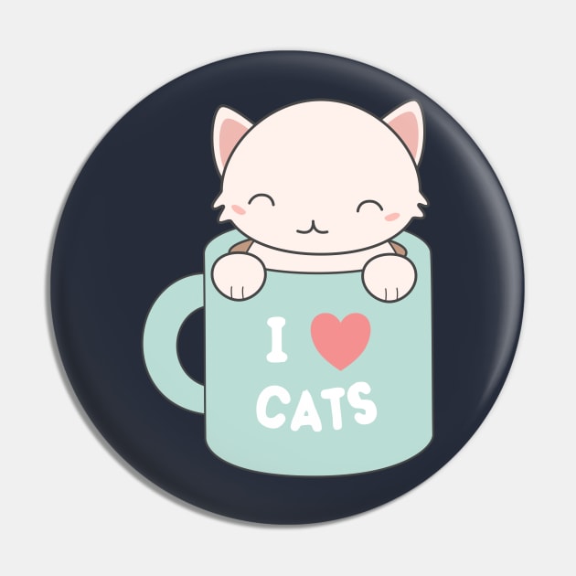 Kawaii Cute I love cats t-shirt Pin by happinessinatee