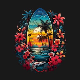 Tropical Surfboard Graffiti Art Style T-Shirt