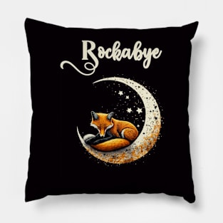 Rockabye fox sleeps in crescent moon with stars Pillow