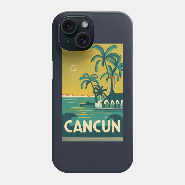 A Vintage Travel Art of Cancun - Mexico Phone Case by goodoldvintage