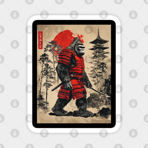 Samurai Gorilla: Red Sun Sentinel Magnet by Steve