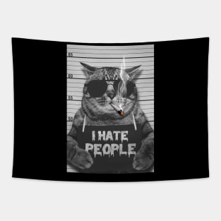 VINTAGE CAT I HATE PEOPLE BLACK Tapestry