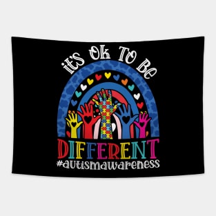 It's Ok To Be Different Autism Awareness Leopard Rainbow Shirt Tapestry