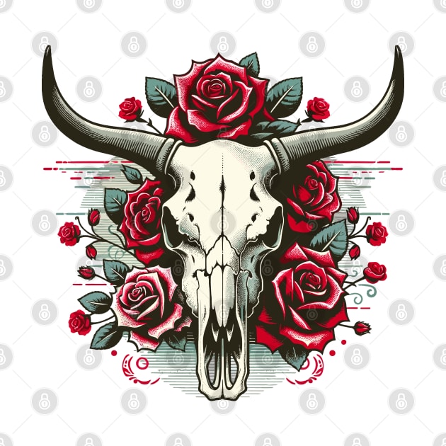 Bull skull with rose flowers by Art_Boys