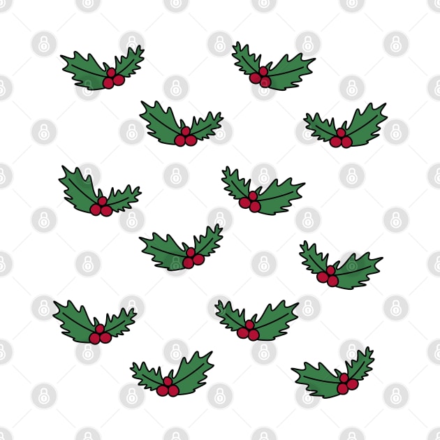 Christmas Holly Leaves Cartoon Doodle Pattern, made by EndlessEmporium by EndlessEmporium