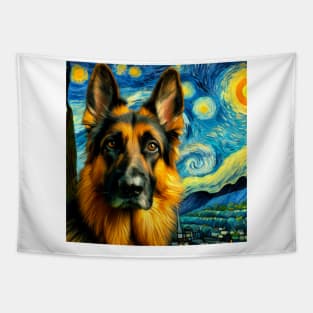 German Shepherd’s Starry Night - Alsatian in Vincent Van Gogh Style Tapestry