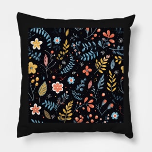 Ojibwe Floral Pattern | Native American Floral Design Black Pillow