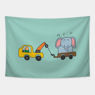 cute tow truck towing an elephant Tapestry