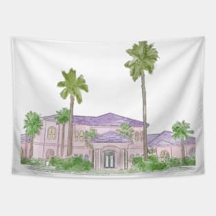 California watercolor house, Malibu party house, watercolor home, beach house Tapestry