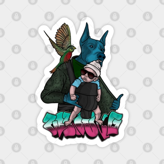 Crazy Dog with Cool Kid Magnet by Wrongteeshirt