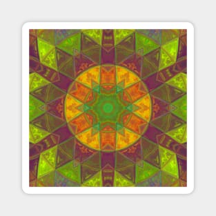 Mosaic Kaleidoscope Flower Green Purple and Orange Magnet