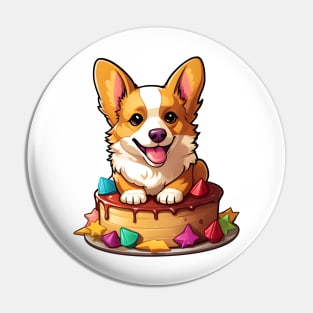 Corgi with Birthday Cake Pin