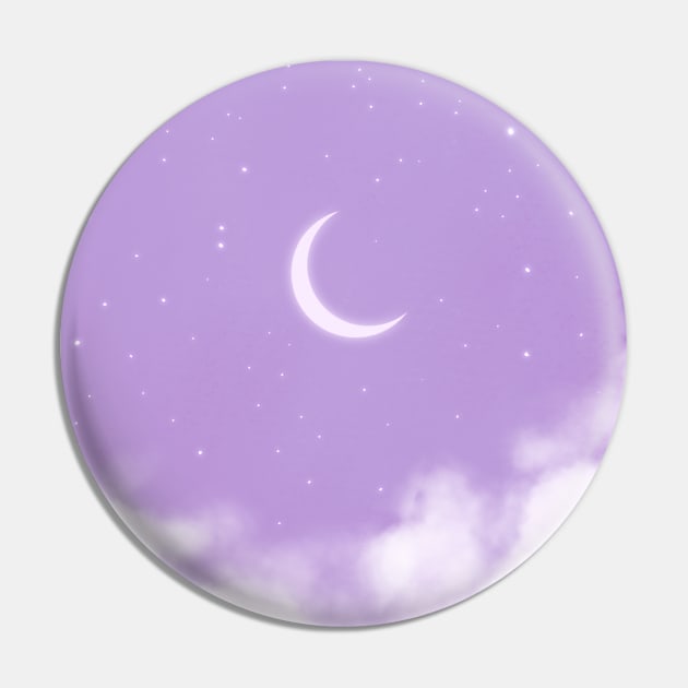 Crescent moon Night Purple Sky Kawaii Aesthetic Pin by Trippycollage