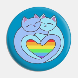 Rainbow Pride Flag Heart Cats Kawaii Pin