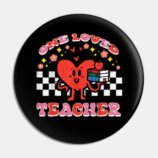 Valentines Day One Loved Teacher Retro Groovy Heart Women Pin