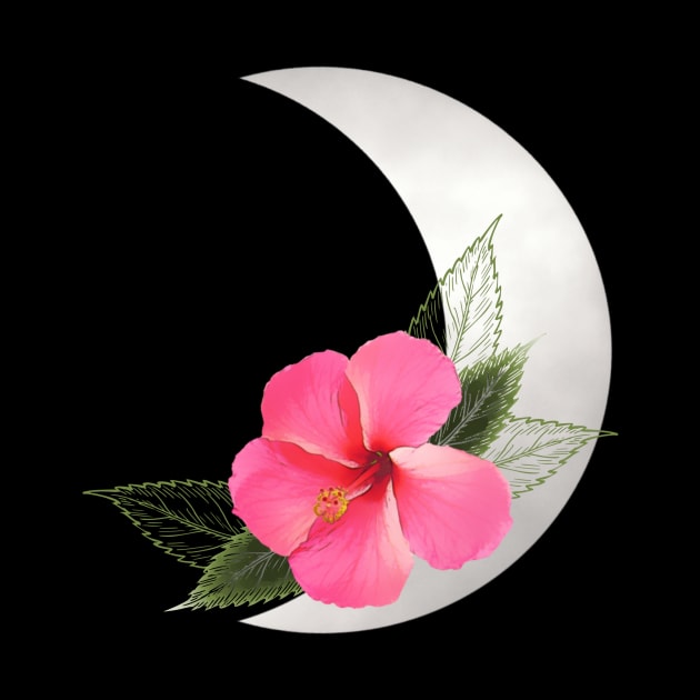 Halfmoon with Hibiskus Flower - tropical Flower by T-SHIRTS UND MEHR