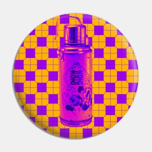 Vintage Thermos Hot Pink with Orange and Purple Tile Floor Pattern - Retro Hong Kong Pin